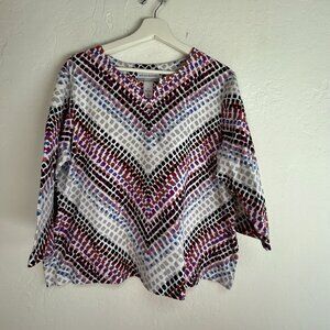 Alfred Dunner Petite Womens Geometric Pattern jeweled Neck Top PXL 3/4 Sleeve
